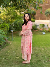 Printed pink chiffon kurti